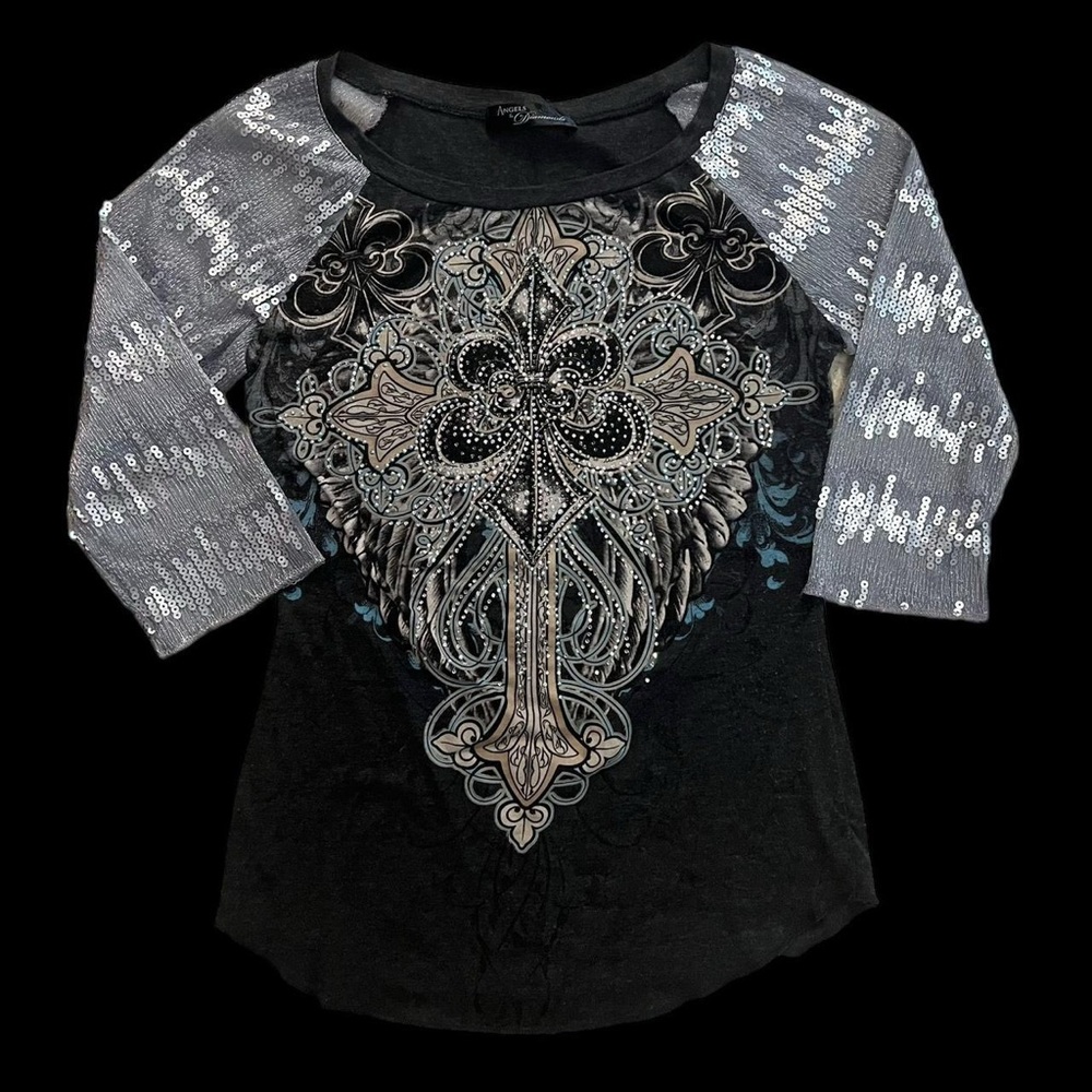 Vintage Black and Silver Sequin Long Sleeve Top
